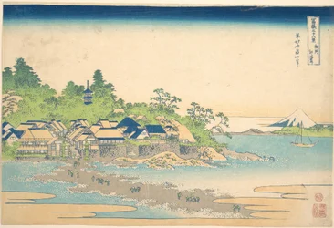 Enoshima i provinsen Sagami (Sōshū Enoshima), ur serien ”De trettiosex vyerna av berget Fuji” (Fugaku sanjūrokkei)