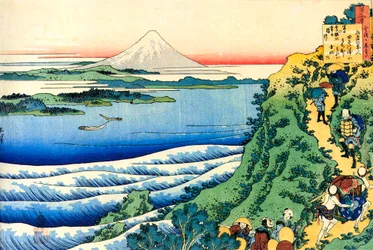 Från serien Hundred Poems by One Hundred Poets: Yamabe no Akahito, c1830.