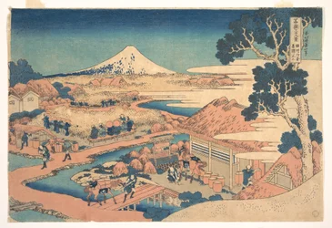 Fuji från Katakura-tefälten i Suruga (Sunshū Katakura chaen no Fuji), ur serien ”De trettiosex vyerna av berget Fuji” (Fugaku sanjūrokkei)