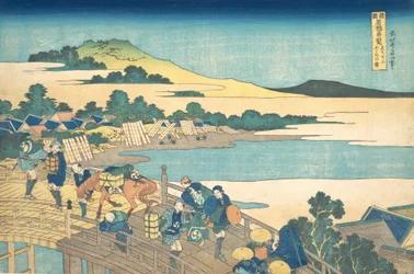 Fukui-bron i Echizen-provinsen Echizen Fukui no hashi, från serien Remarkable ..., ca. 1830.