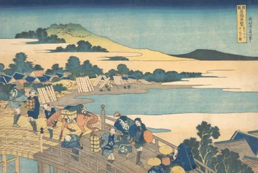 Fukui-bron i Echizen-provinsen Echizen Fukui no hashi, från serien Remarkable V..., 1827-30.