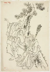 Jo and Uba; Theme of Takasago, ca. 1815-49 (ink on paper)
