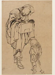 Man and Boy, Edo Period (bläck på papper)