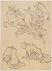 Dansande män och diverse figurer, sent 1700- och början av 1800-talet.