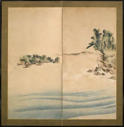 Mount Fuji och Enoshima, Edo-perioden, ca 1825 (bläck och färg på papper)