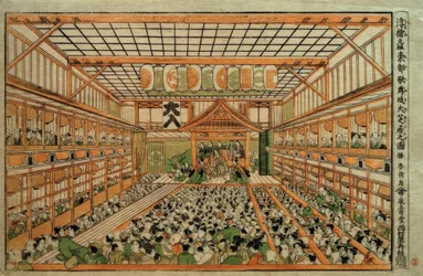 Original-perspektivbild av den stora Kabuki-teatern i Edo