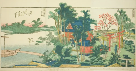 Sidor från den illustrerade boken "Panoramautsikt längs stranden av Sumidafloden (Ehon Sumidagawa ryogan ichiran)"