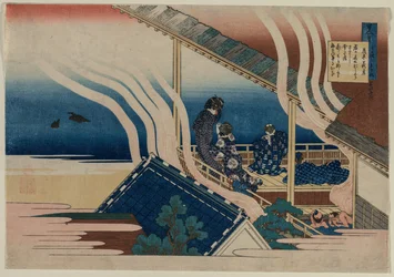 Dikt av Fujiwara no Yoshitaka, från serien Hundra dikter av hundra..., 1835-36.