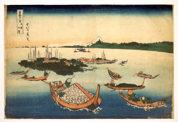 Serie med 36 vyer av berget Fuji: utsikt över ön Tsukuda i Musashi-provinsen, Japan - Tryck av Katsushika Hokusai (1760-1849) (ukiyo-e skola) 1830-1833 delstaten A Pushkin Museum of Fine Arts, Moskva