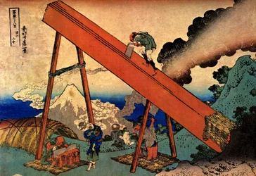 Serie med 36 vyer av berget Fuji: utsikt över berget Fuji från Totomi-bergen, japan - Tryck av Katsushika Hokusai (1760-1849) (ukiyo-e skola) 1830-1833 delstat A Pushkin Museum of Fine Arts, Moskva