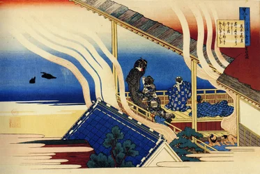 Serie de cent poems de cent poetes : ""Fujiwara no Yoshitaka"" Estampe de Katsushika Hokusai (1760-1849) (ecole ukiyo-e) vers 1830 State Hermitage Saint Petersbourg