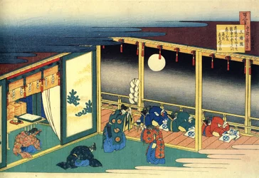 Serie av cent dikter de cent poetes: ""Sanjo"" Estampe de Katsushika Hokusai (1760-1849) (ecole ukiyo-e) vers 1830 State Hermitage Saint Petersbourg