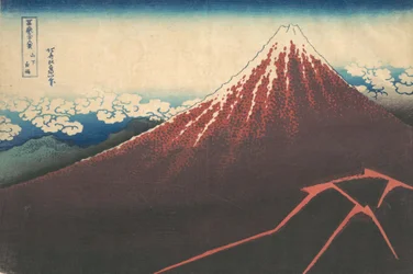 Storm under berget Fuji Sanka no haku u, från serien Thirty-six Views of Mount..., ca. 1830-32.