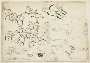 Studier av hästar, katter och råttor (från "Hokusai Manga"), ca 1815-1849 (bläck och färg på papper)