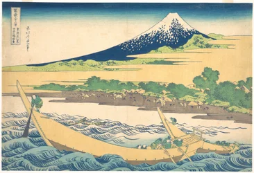 Tago-bukten nära Ejiri längs Tōkaidō (Tōkaidō Ejiri Tago no ura ryaku zu), ur serien ”De trettiosex vyerna av berget Fuji” (Fugaku sanjūrokkei)