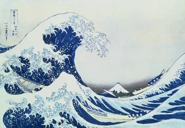 Den stora vågen utanför Kanagawa, ur serien ”36 vyer över berget Fuji” (”Fugaku sanjūrokkei”), utgiven av Nishimura Eijudō, 1831