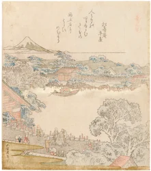 Sumidaflodens stränder, Komatomeishi. Triptyk från serien Umazukushi, vänster del, 1822.