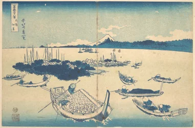 Tsukudajima i provinsen Musashi (Buyō Tsukudajima), ur serien ”De trettiosex vyerna av berget Fuji” (Fugaku sanjūrokkei)