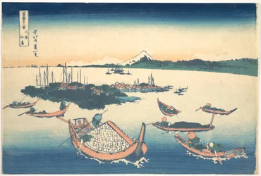 Tsukudajima i provinsen Musashi (Buyō Tsukudajima), ur serien ”De trettiosex vyerna av berget Fuji” (Fugaku sanjūrokkei)