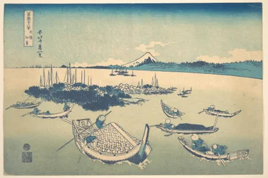 Tsukudajima i provinsen Musashi (Buyō Tsukudajima), ur serien ”De trettiosex vyerna av berget Fuji” (Fugaku sanjūrokkei)