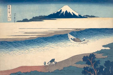 Ukiyo-e-tryck av Tama-floden och berget Fuji av Hokusai