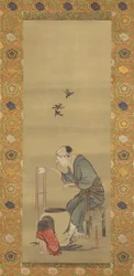Kvinnan spinner siden, daterad 1790.