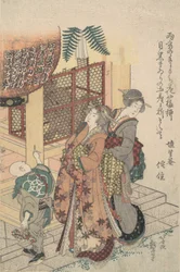 Unga damer som hyllar en helgedom, ca. 1814.