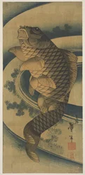 A Carp in a Swirl of Water (woodblock print)
