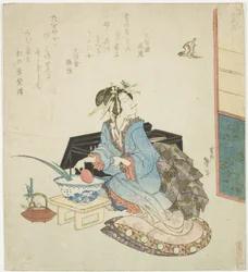 Geisha tittar upp på en gök, från serien "Fem årliga festivaler för Katsushika Circle (Katsushika gosekku)"
