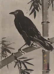 Kråka på en bambugren, ca. 1887.