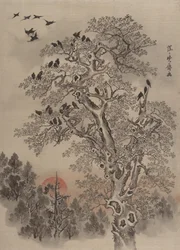 Flock av kråkor vid Dawn, ca. 1887.