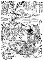 Ung Kyôsai skissar det avhuggna huvudet, 1898.