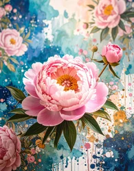 Rosa pioner i akvarell