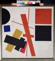 Abstrakt sammansättning. Målning av Kasimir Severinovich Malevich (Malevich, Malevic) (1878-1935), olja på duk