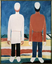 Två mansfigurer (Två mansfigurer). Målning av Kasimir Severinovich Malevich (Malevich, Malevic) (1878-1935), olja på duk