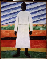Bondfru med det svarta ansiktet. Målning av Kasimir Severinovich Malevich (Malevich, Malevic) (1878-1935), olja på duk