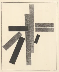 Tre svarta och fem grå element från "Suprematism: 34 teckningar"
