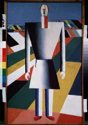 A Peasant in the Field (A Peasant On the Field). Målning av Kasimir Severinovich Malevitch (Malevich, Malevic) (1878-1935), olja på trä