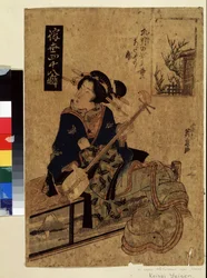 Serie om dagliga arbetare: ""the musician of Shamisen"" Tryck (Ukiyo-e) (Ukiyo e) av Keisai Eisen (1790-1848) circa 1820 Pushkin Museum Moskva