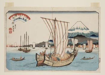 Återvändande segel vid Shiba Bay (Shibaura no kihan) (träblock i färg)