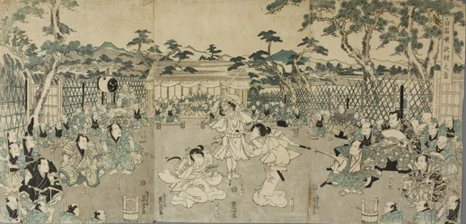 Systrar som hämnas sin fars död; ur kabukipjäsen "Shiraishi"
