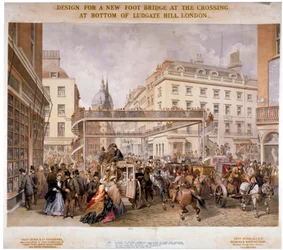 Design för en ny gångbro vid korsningen Ludgate Hill och Fleet Street, City of London, 1862.