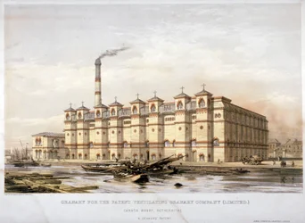 Spannmålsmagasin på Canada Wharf, Rotherhithe, London, c1860