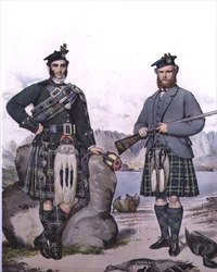 Kilted jägare från Hebriderna, graverad av Vincent Brooks, c.1868 (litho)