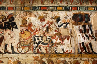 Guldringar som erbjuds från Nubien av nubier,Huys grav, vicekung av Kush under Tut..., 2007 (foto)