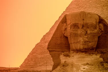Solnedgång på Gizaplatån och pyramiderna, Egypten,Gamla riket,Sfinxen