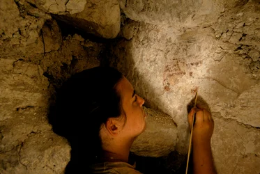 Krigare från Teotihuacan, väggmålning, Sufricaya, Holmul, Guatemala, Maya, Francisco Estradabelli, 2008 (foto)