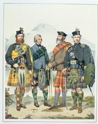 John MacLachlan, Hugh Grahame, James MacFarlane och Angus Colquhoun, fyra av drottning Victorias "Highlanders", graverade av Vincent Brooks, 1869