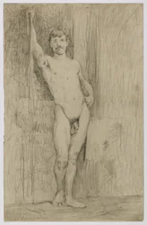 Utan titel (studie av stående manlig nakenbild)