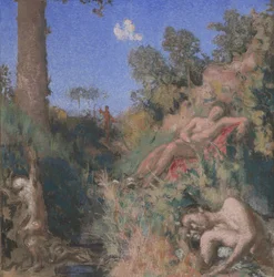 Badande, ca 1903 (pastell och akvarell på kartong)